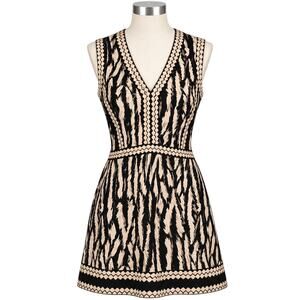 BCBGMAXAZRIA Bridgit Black/Ivory Animal Print V-Neck Tunic Mini Dress - Size L